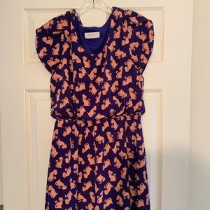 ModCloth Peach Love blue cat print dress NWOT size L